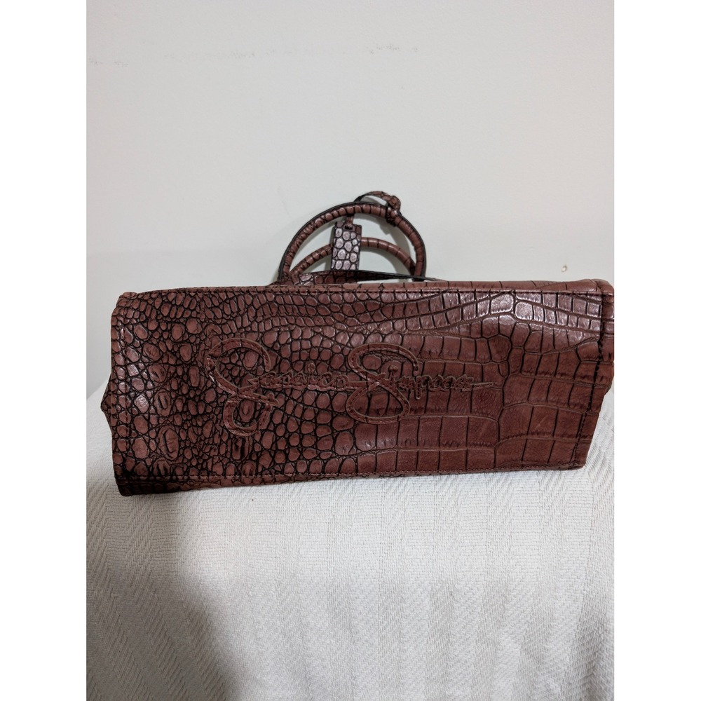 Jessica Simpson Satchel Bag Croc Embossed Faux Leather Top Handle Shoulder Bag - Picture 8 of 8